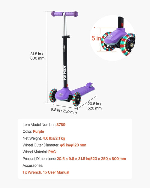 Kick Scooter for Kids Ages 3+, 3-Wheel Toddler Scooter with Light-Up