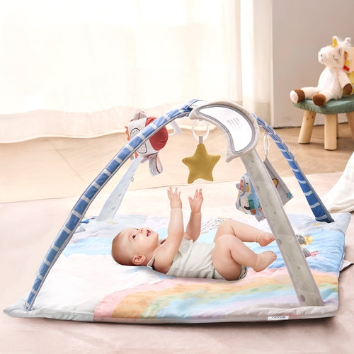 Baby Play Gym Mat, Tummy Time Mat with 6 Sensory Toys, Baby Activity